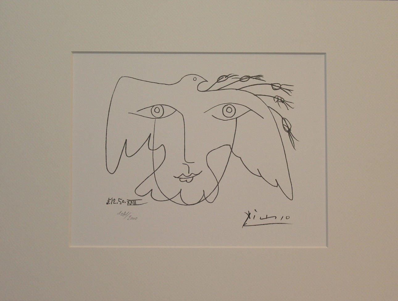 PABLO PICASSO. EFTER. Ansikte/fågel. Litografi. Signerad Picasso i trycket. 108/2000.