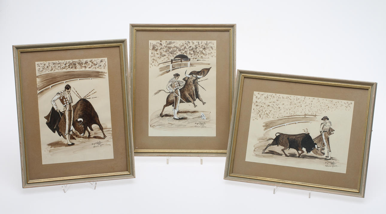 ANGEL ZAPATA. 3 st, Motiv med Matador, blandteknik, signerade och daterade 1957.