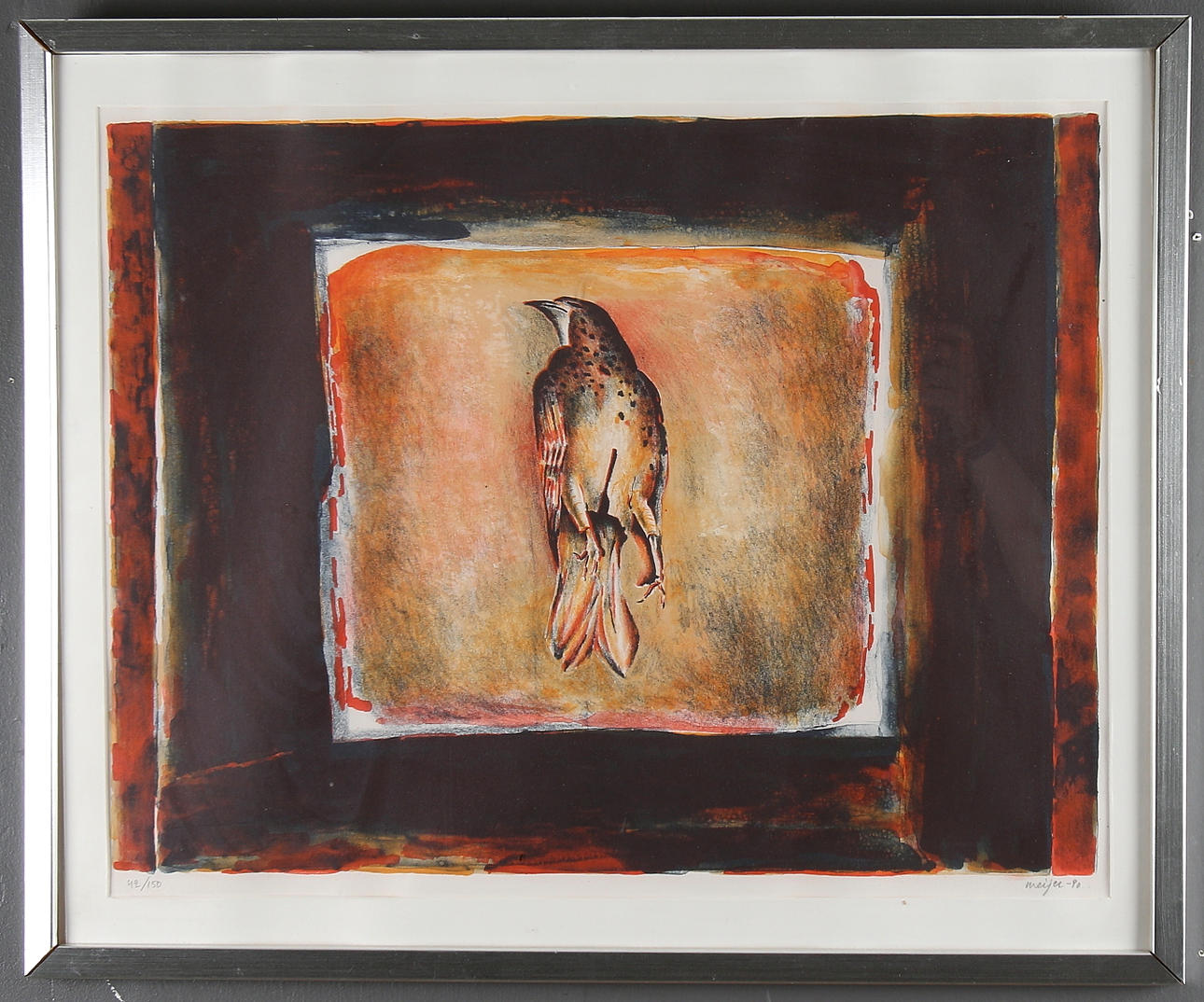 STURE MEIJER. Still life with bird, lithograph, signed and numbered 42/150.
