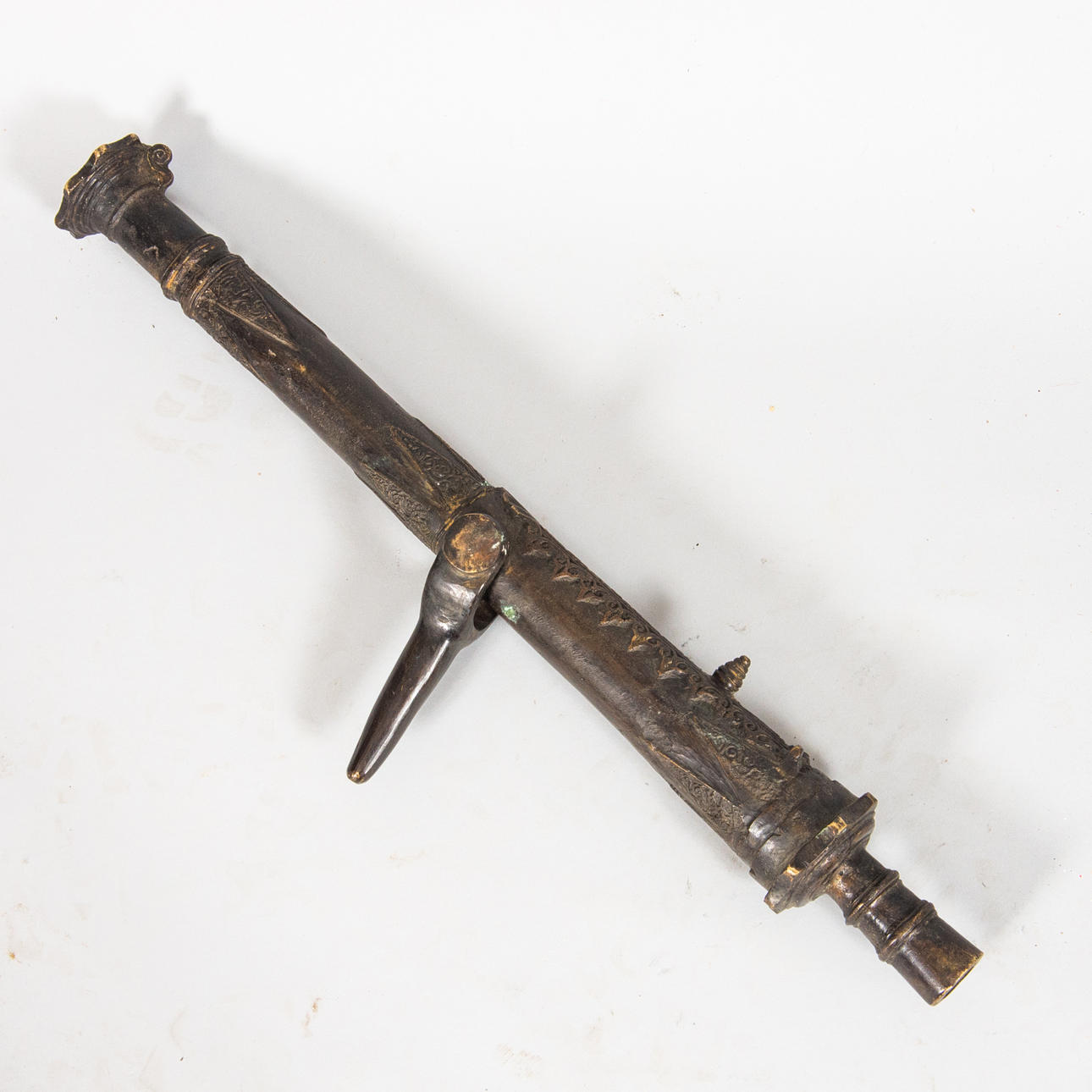 RAIL CANNON, patinated metal, contemporary.