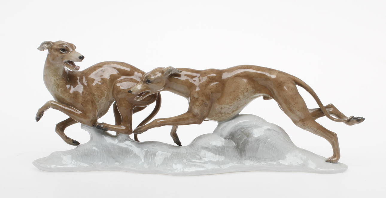 FIGURIN, porslin, Hundar, signerad F Heidenreich, Rosenthal.