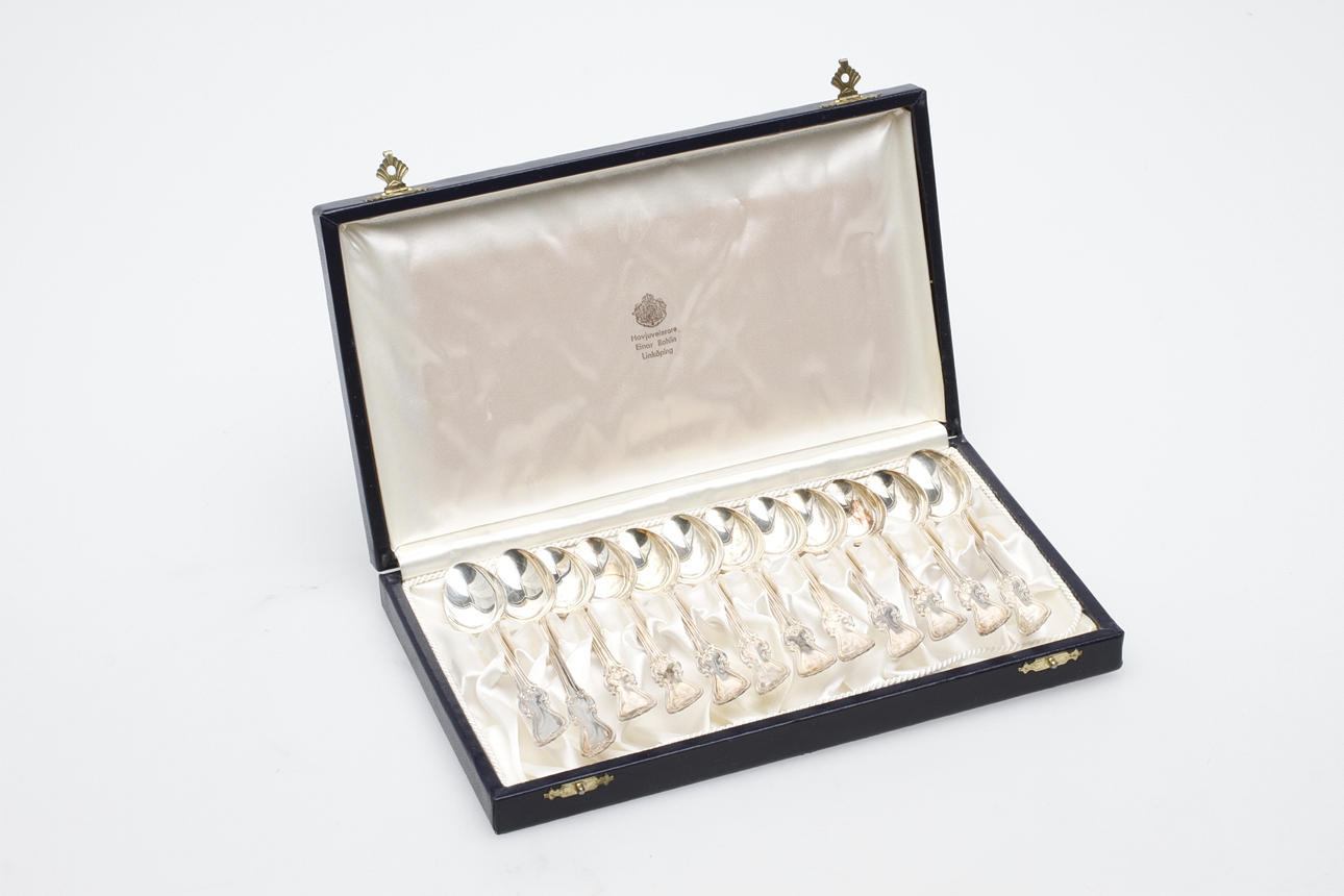 BESTICK, 12 delar, kaffeskedar, Olga, silver, ca 183 gram.