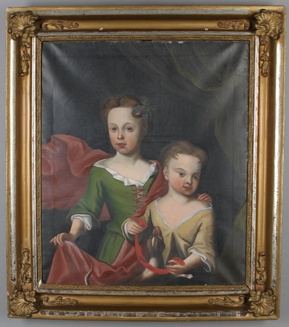 OKÄND KONSTNÄR. Porträtt av kvinna och barn, olja på duk, osignerad.