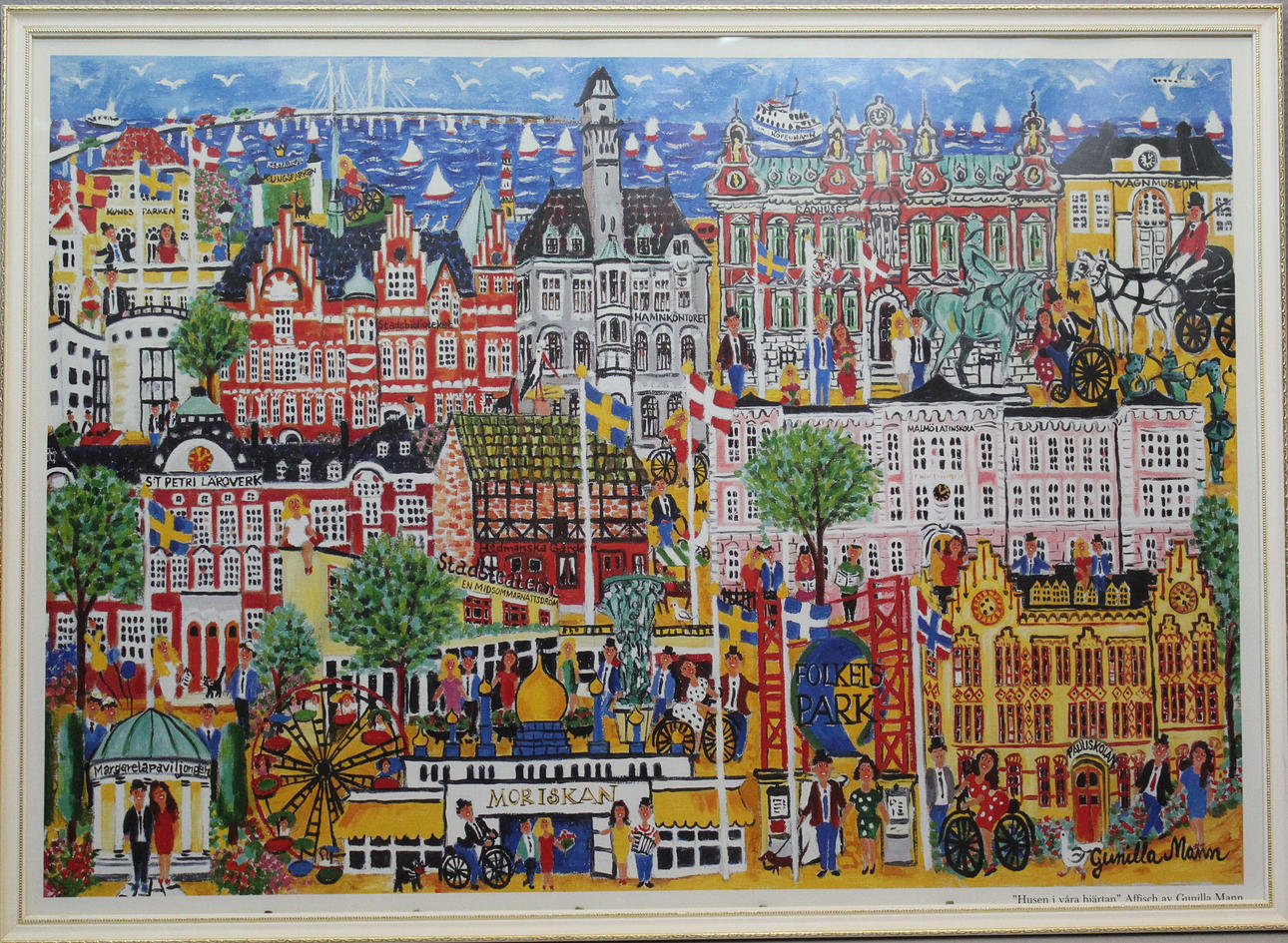 GUNILLA MANN. "Husen i våra hjärtan, Malmö". Offsettryck. Signerad i trycket.