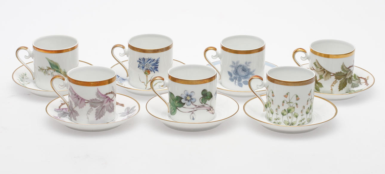 ESPRESSOKOPPAR med FAT, 7 delar, porslin, Hackefors.