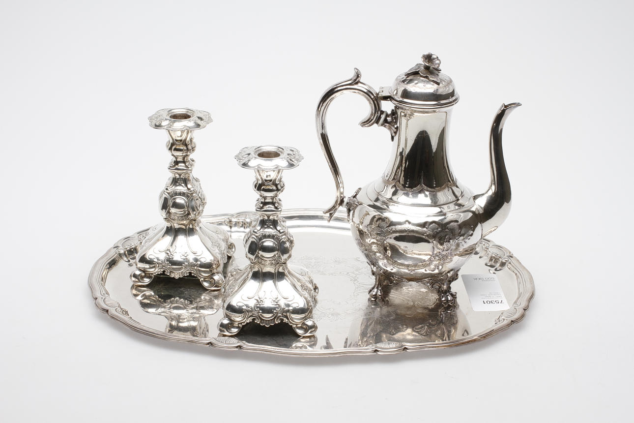NYSILVERFÖREMÅL, 4 delar, rokokostil, 1800-1900-tal.