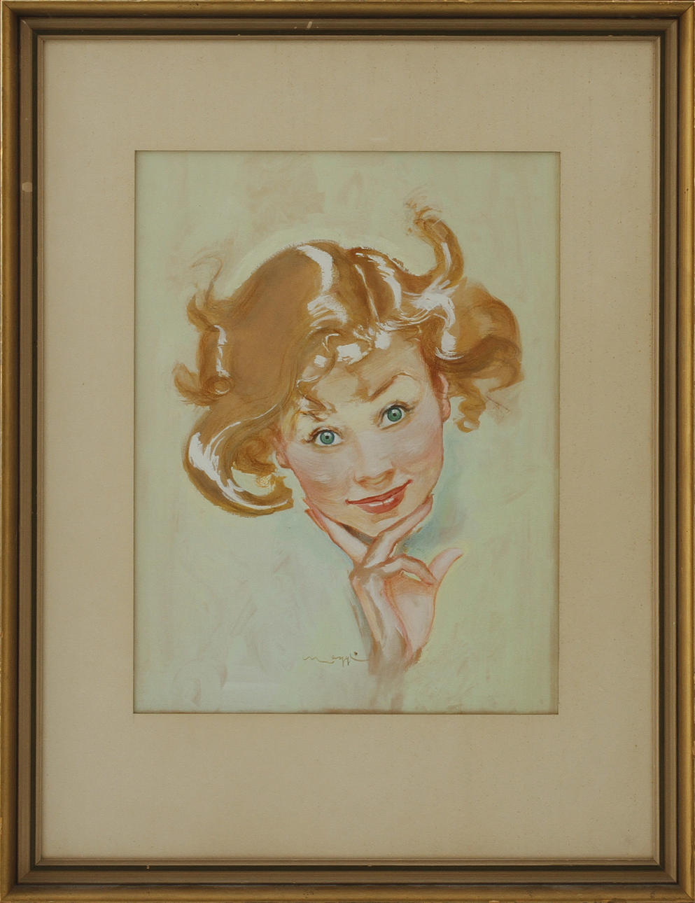 MAGGI BAARING. Portrait, watercolor, signed.