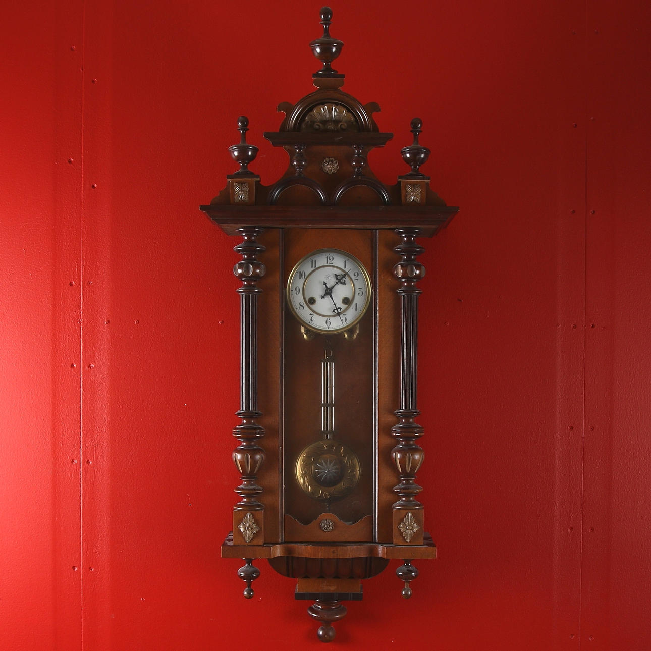 WALL CLOCK, walnut, "pendulum" Junghans, New Renaissance, 19th/20th century.