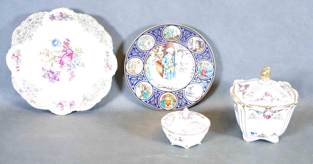 2 tallrikar samt 2 lockdosor, Rosenthal och Limoge.