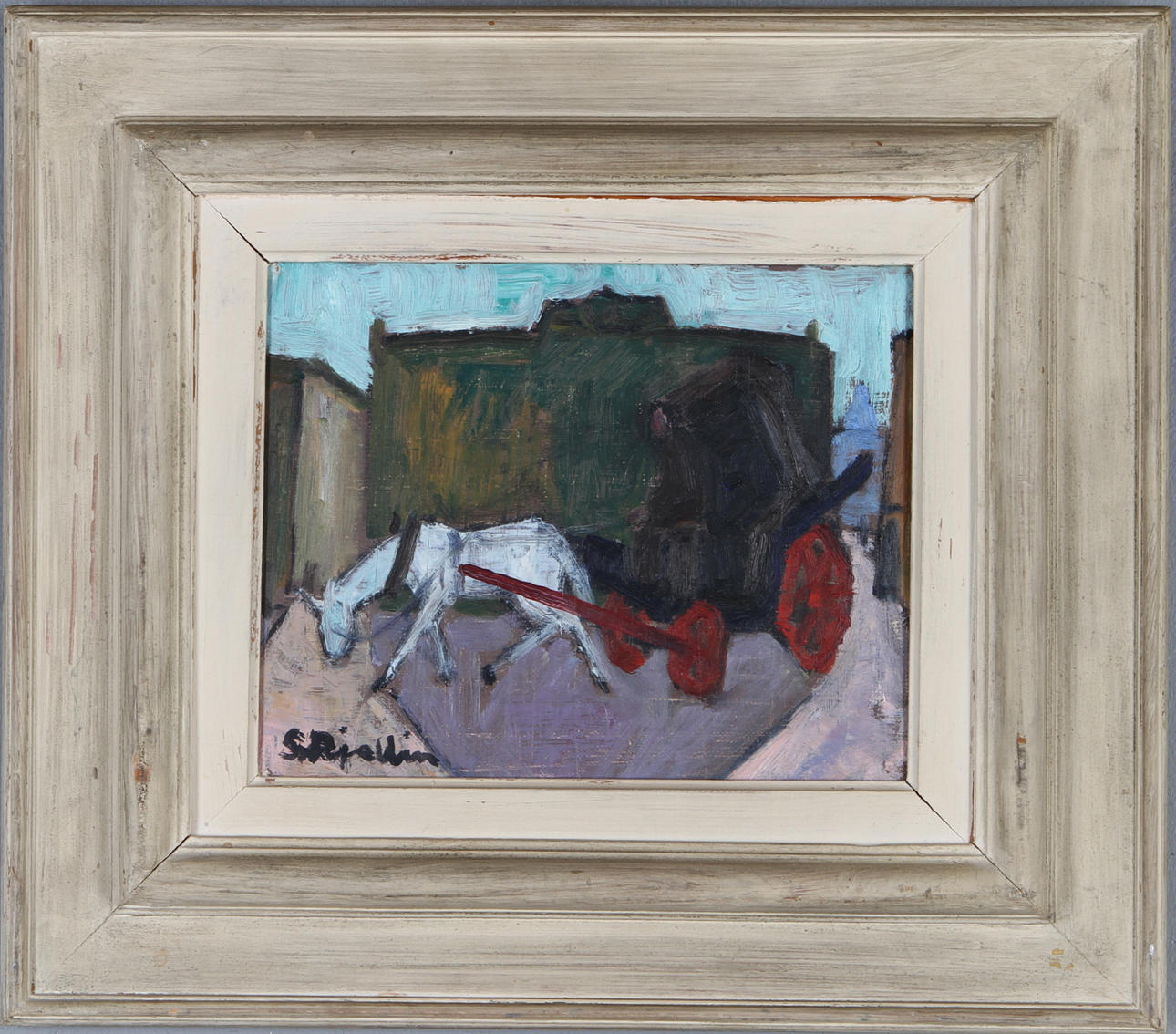 STIG KJELLIN. Häst och vagn, olja på duk, signerad.