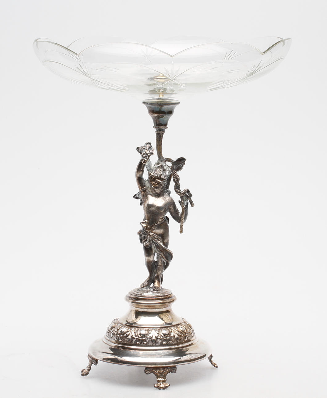 BORDSUPPSATS, nysilver och glas, GAB, Stockholm, tidigt 1900-tal.