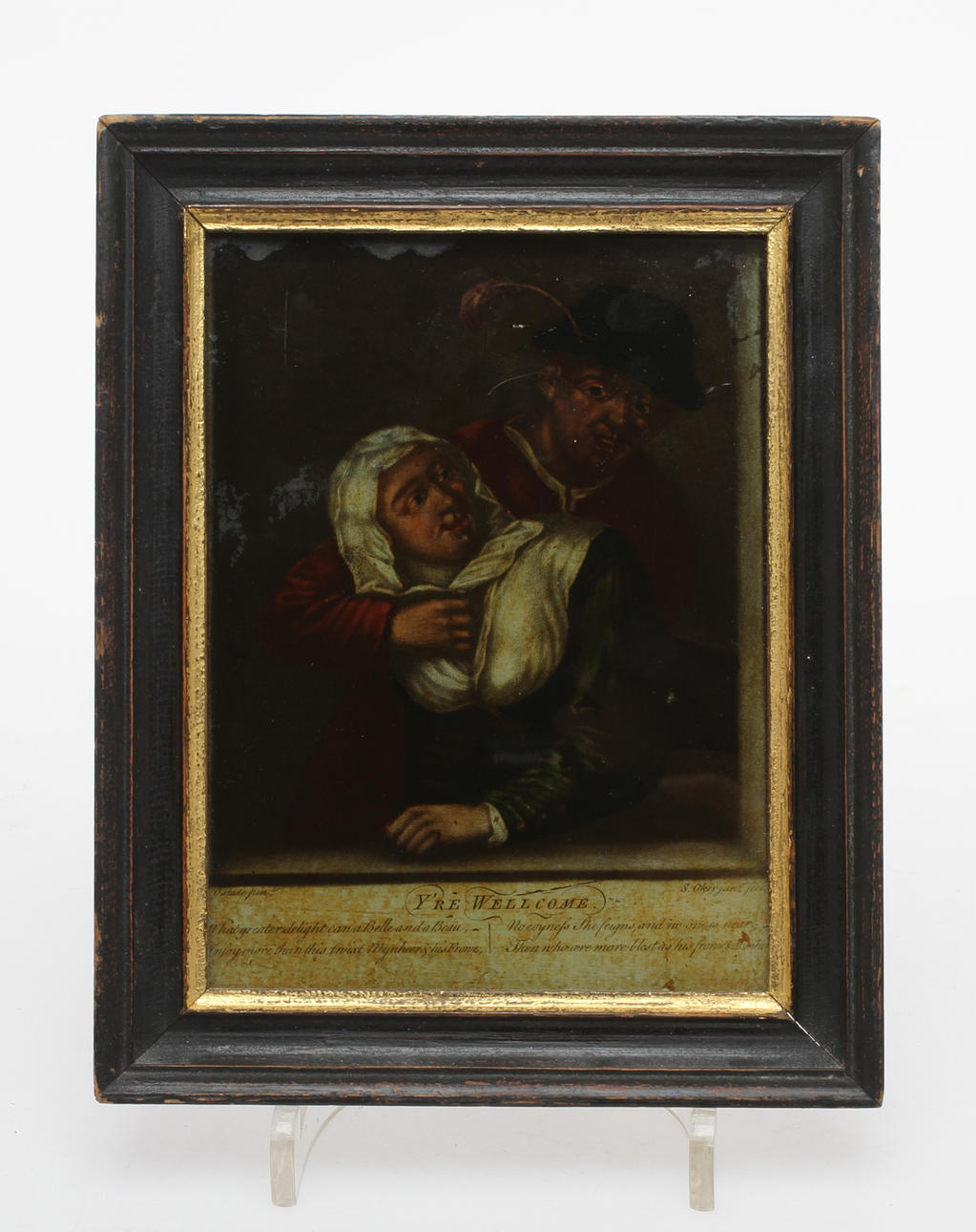 RAM MED BEMÅLAT TRYCK PÅ GLAS, 1700/1800-tal.