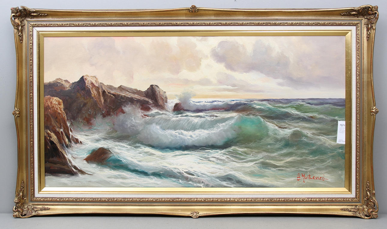 A.MONTESANI. Klippor vid havet. Olja på duk. Signerad A.Montasami.