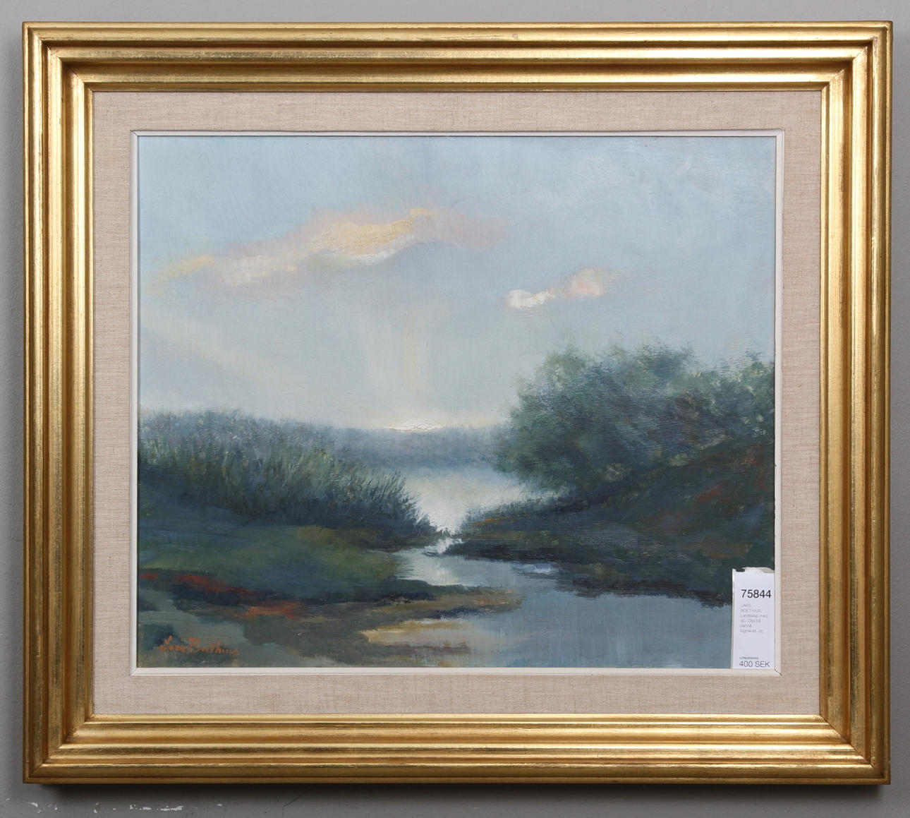 LARS BOËTHIUS. Landskap med sjö. Olja på pannå. Signerad.