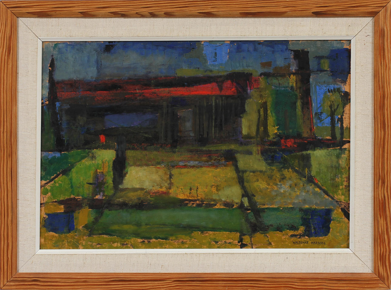 WALDEMAR MARBERG. Blandteknik på pannå, signerad.