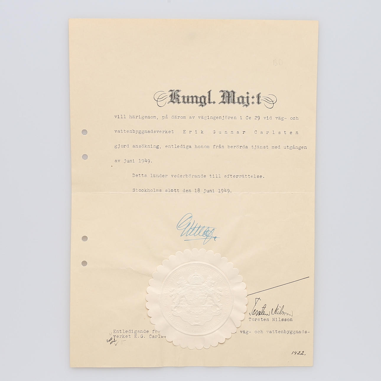 AUTOGRAF. GUSTAF V, KONGE AF SVERIGE, (1858-1950).