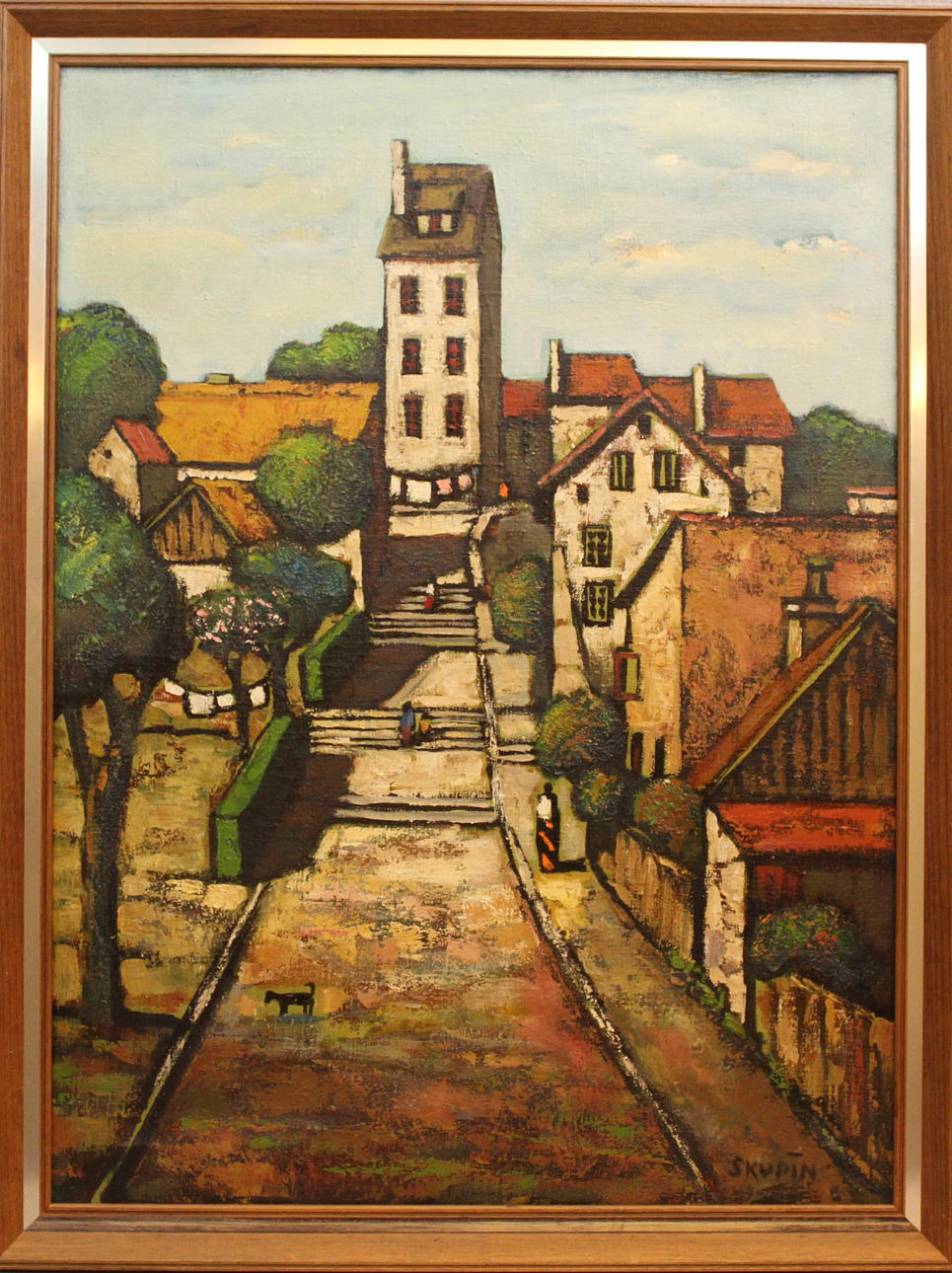 OIDENTIFIERAD KONSTNÄR. Gatumotiv. Olja på duk. Signerad Skupin.