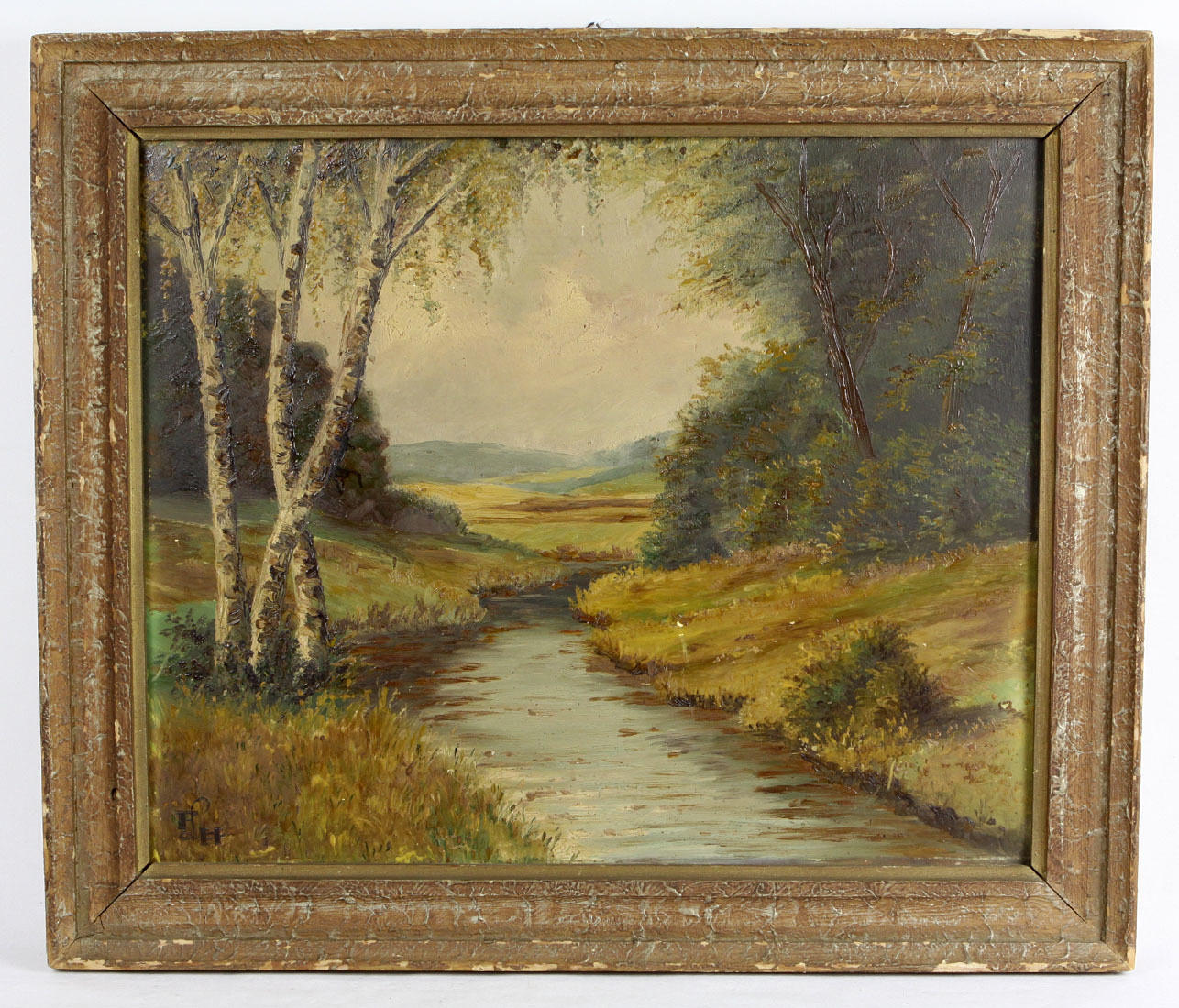 BIRKEN AM BACH, ÖLGEMÄLDE, PROF. HENNIG.