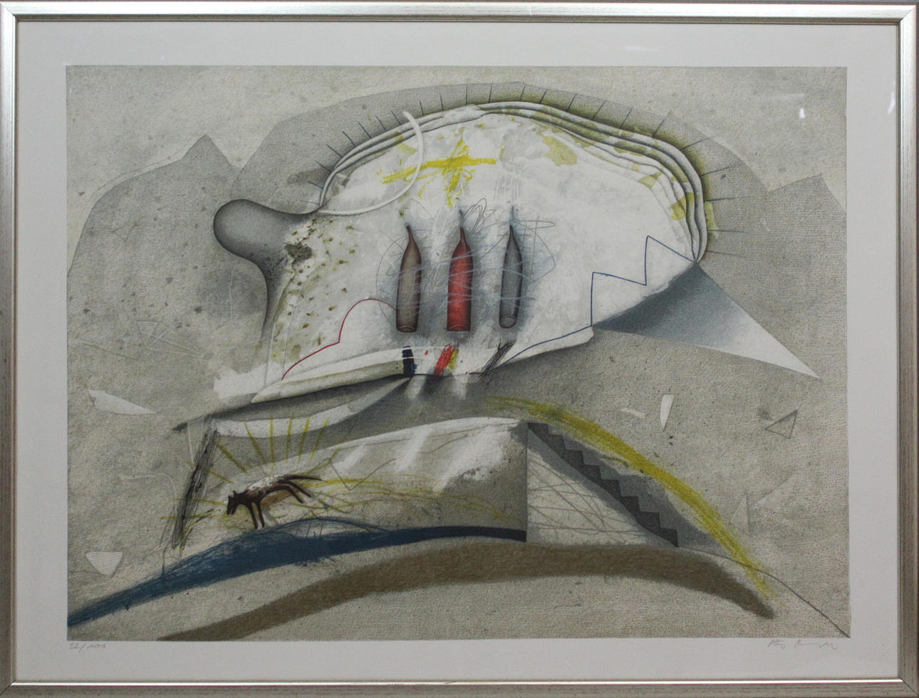 OIDENTIFIERAD KONSTNÄR. Komposition med djur. Färgserigrafi. Otydlig signatur. 22/100.