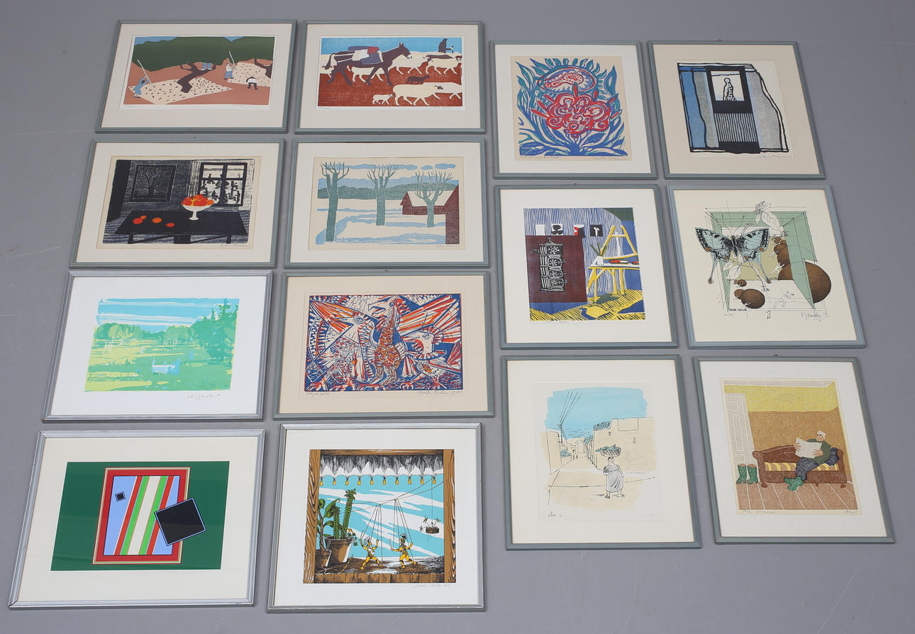 ERIK HÖGLUND. Björn Forsman with several artists, lithographs, 14 pieces, signed and numbered.