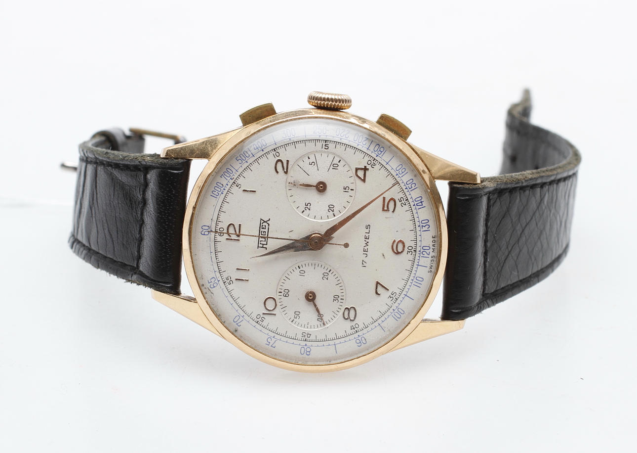 HERRARMBANDSUR, Hugex, chronograph, 1900 talets mitt.