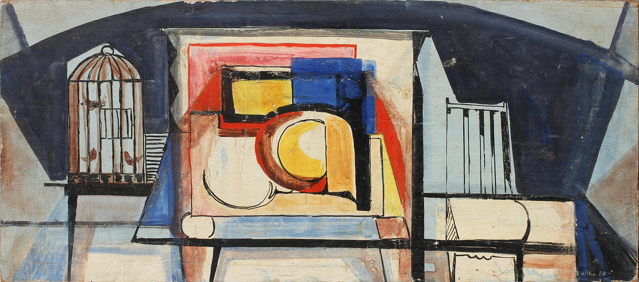 OKÄND KONSTNÄR. Olja på pannå, signerad Ahn 58.