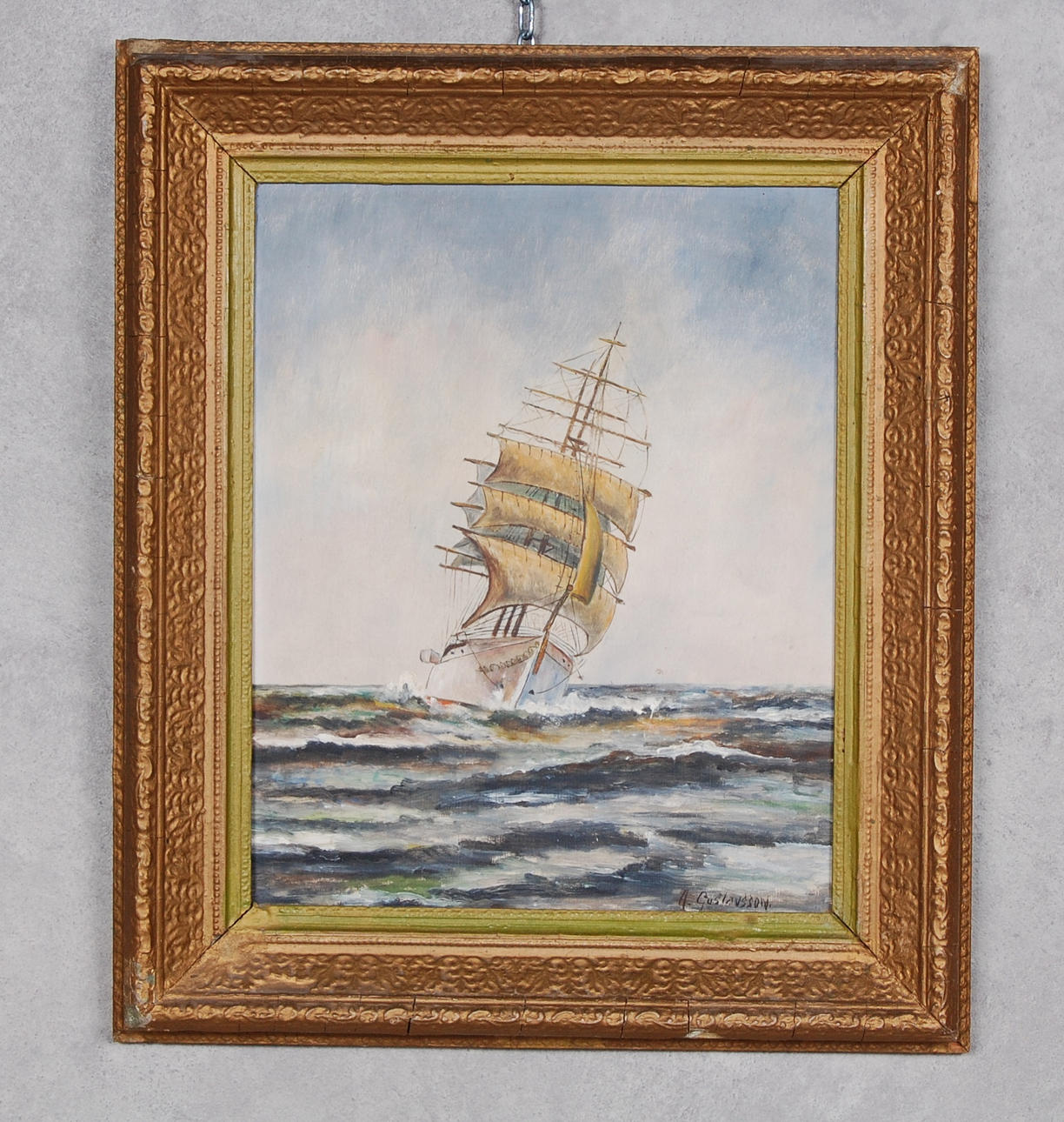OKÄND KONSTNÄR. olja på pannå, marint motiv, signerad A. Gustavsson.