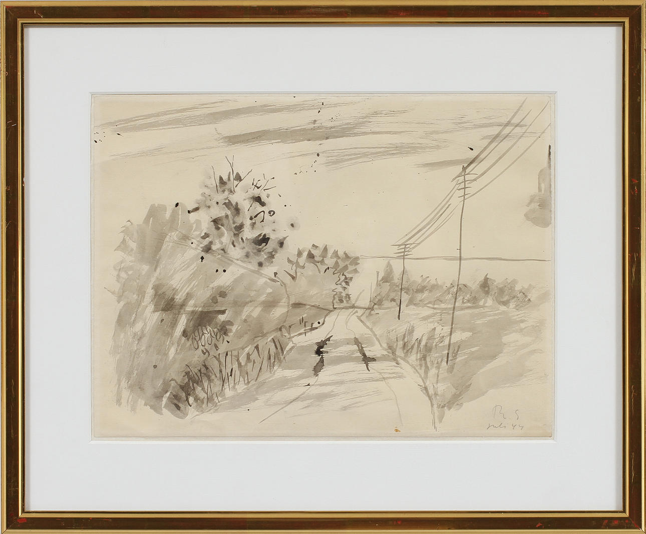 RAGNAR SANDBERG. Tusch, signerad Juli 44.