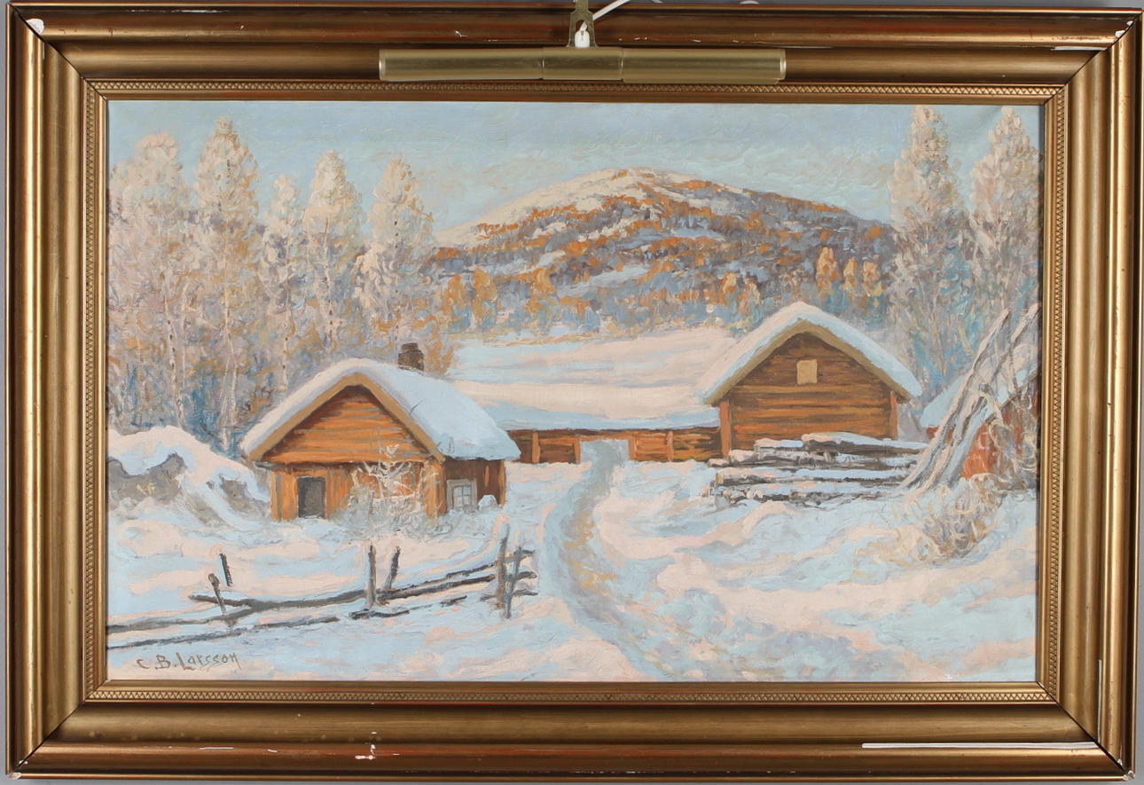 OKÄND KONSTNÄR. Vintermotiv, olja på duk, signerad C.B. Larsson.
