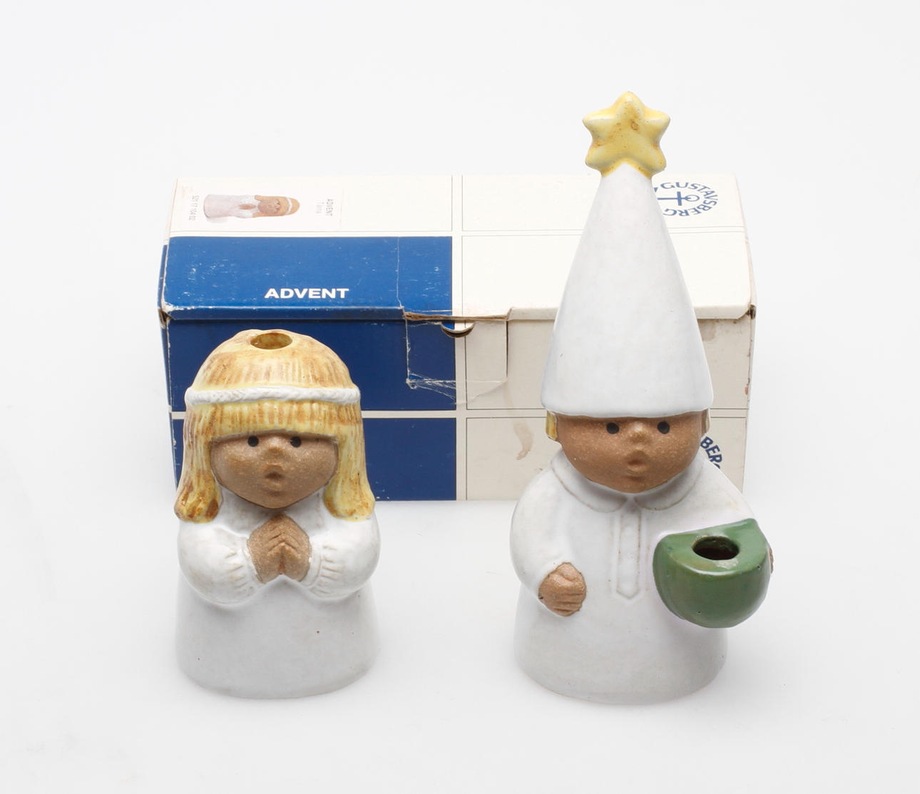 LJUSSTAKAR, 2 st, stengods, "Advent", Lisa Larson, Gustavsberg.