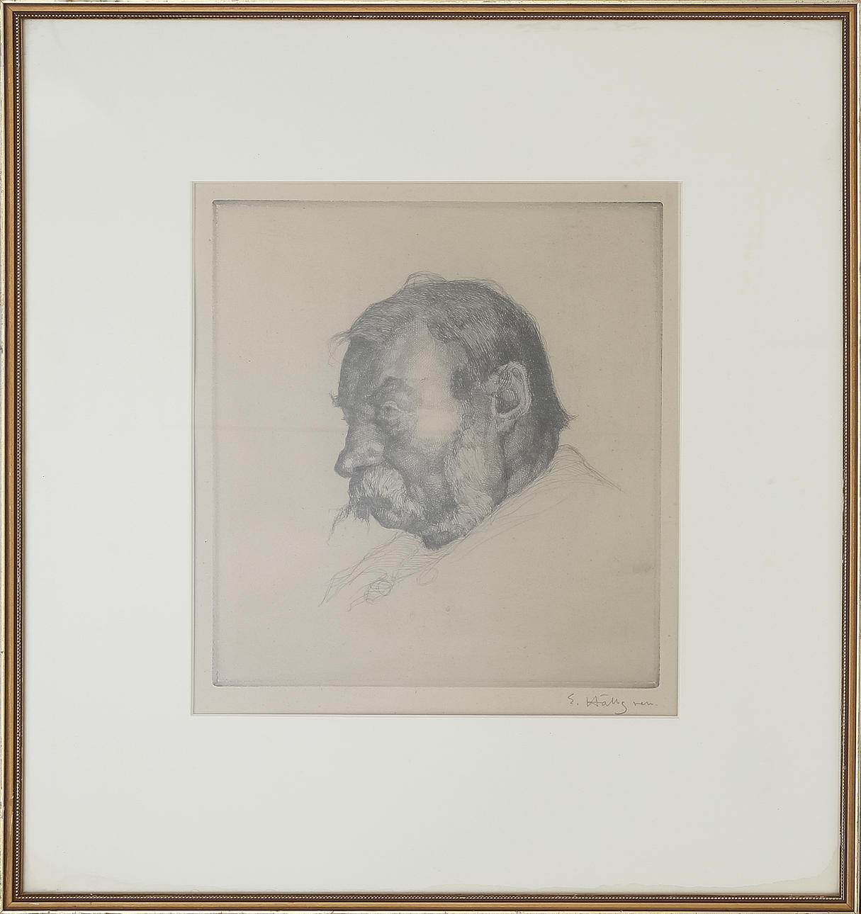 ERNST HÄLLGREN. Porträtt, etsning, signerad.