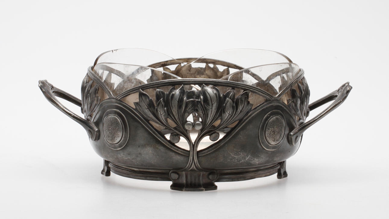 JARDINJÄR, vitmetall och glas, jugend, tidigt 1900-tal.