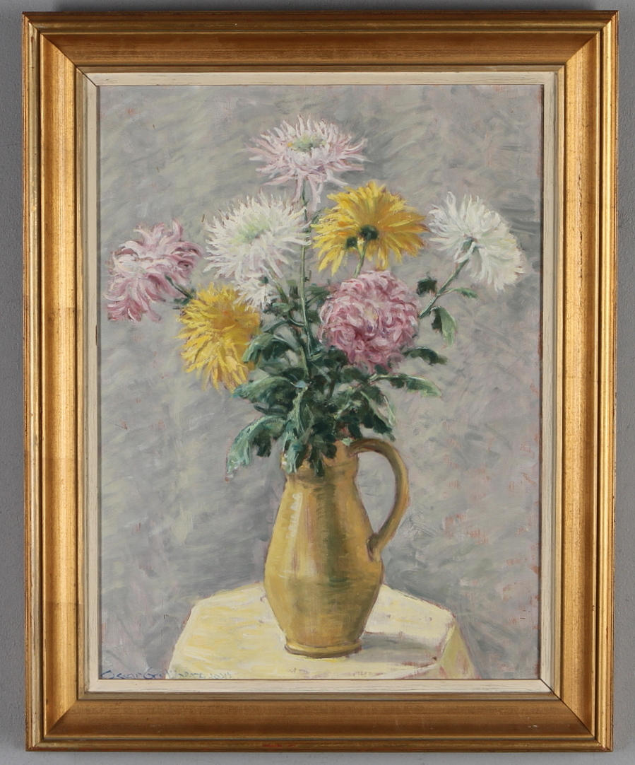 OSCAR GULLBERG. Blomsterstilleben, olja på pannå, signerad samt daterad.