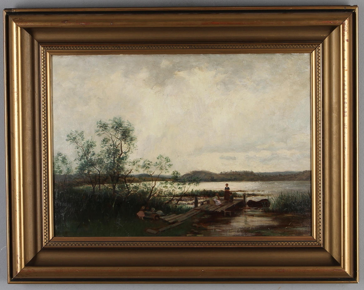 HJALMAR THEDENIUS. Badbryggan, olja på duk, signerad och daterad 1883.
