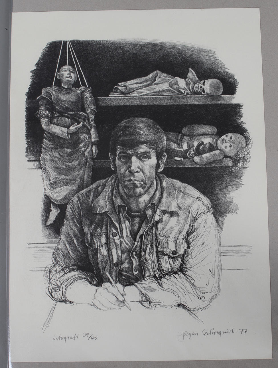 JÖRGEN ZETTERQUIST. Tecknaren, litografi, signerad och daterad 39/100.