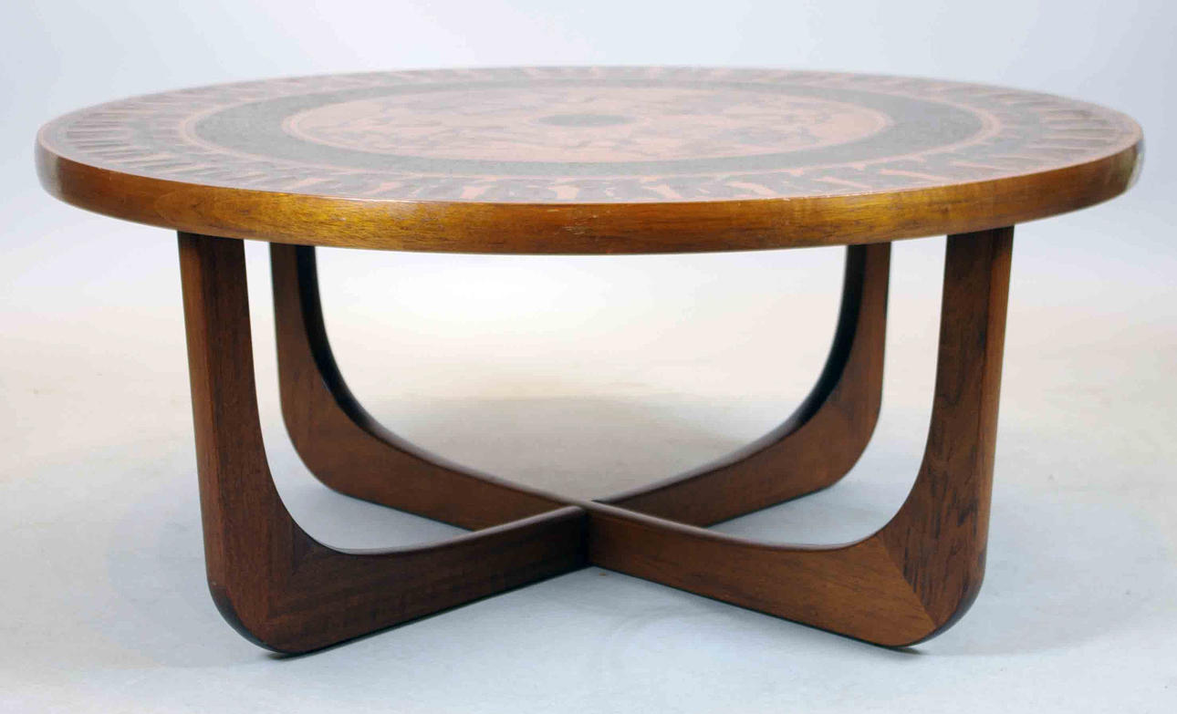 SOFFBORD, mahogny med kopparskiva, 1970-tal.