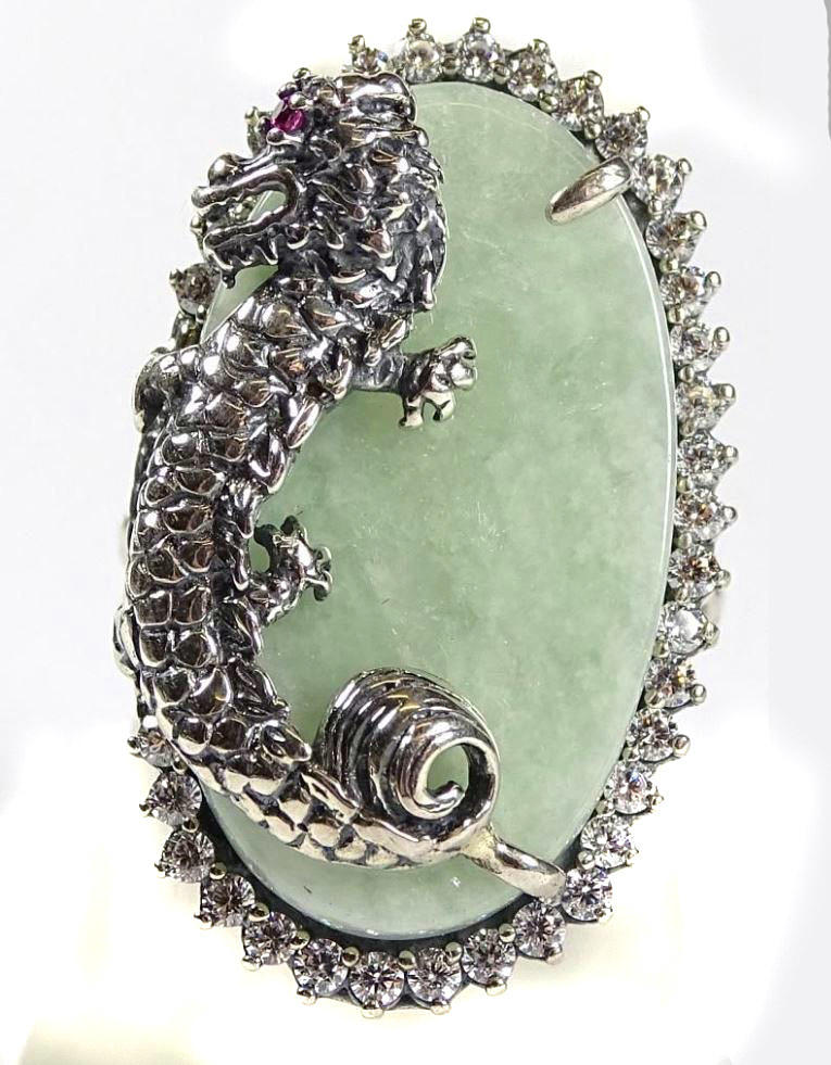 Jade dragering, sølv 925.