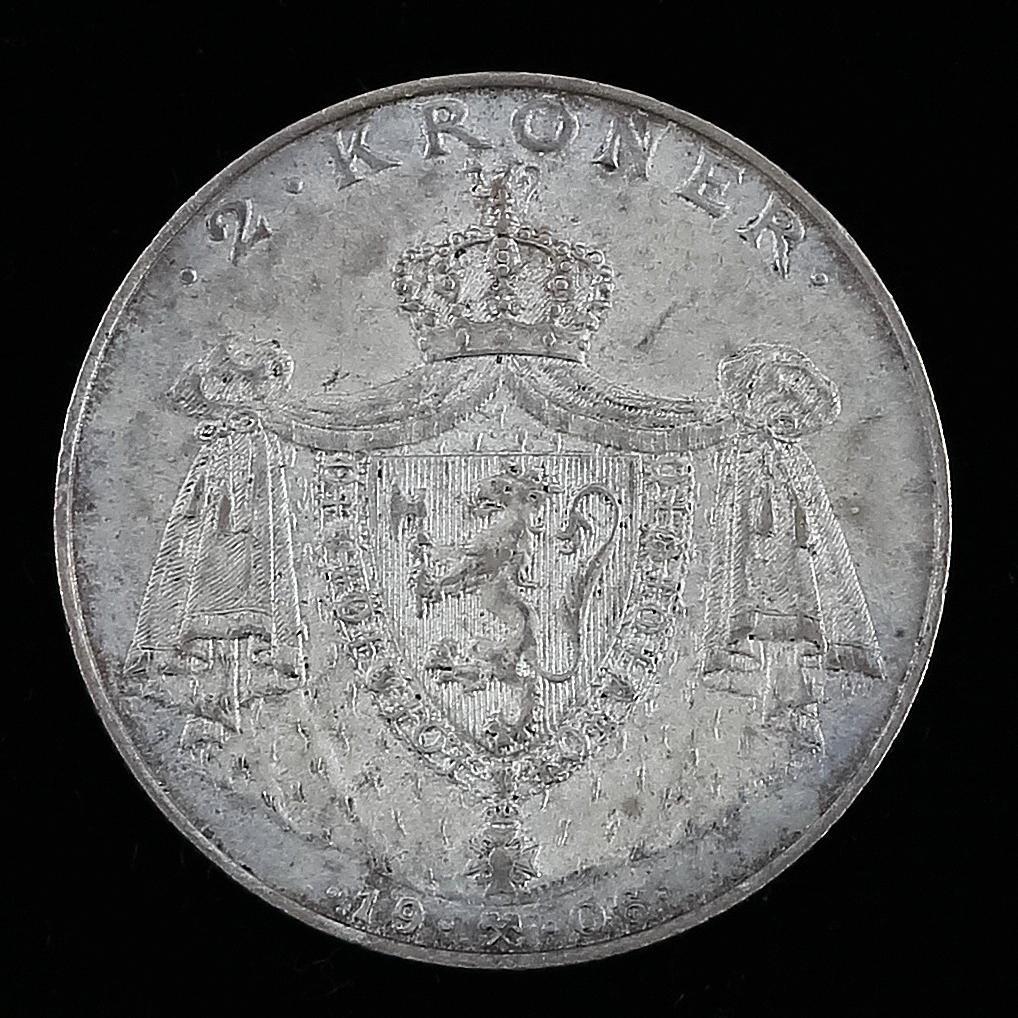 SILVERMYNT, 2 kroner, Norge, 1906.