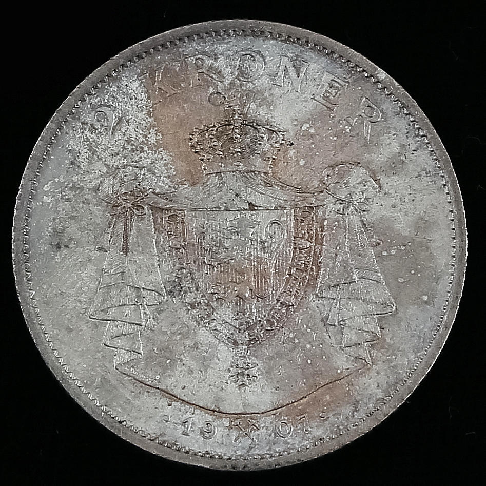 SILBERMÜNZE, 2 Kronen, Norwegen, 1907.