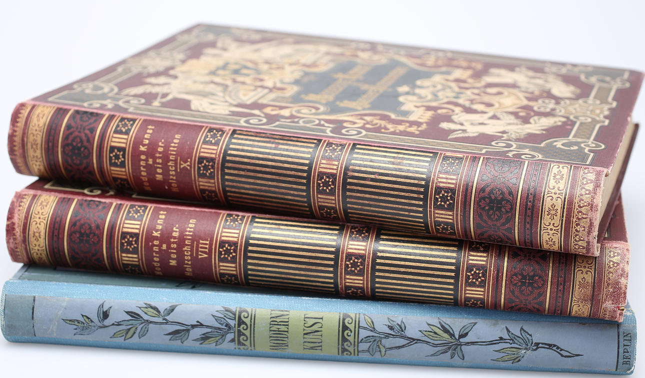 BÖCKER, 3 st, Moderne Kunst in Meister-Holzschnitten, band X/IX samt Moderne Kunst Illustrirte Zeitschrift mit Konstbeilagen, Verlag von Rich Bong, Berlin.