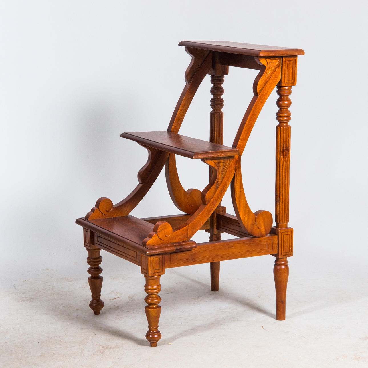 LIBRARY LADDER, Victorian Style, Mahogany Stained, Contemporary.