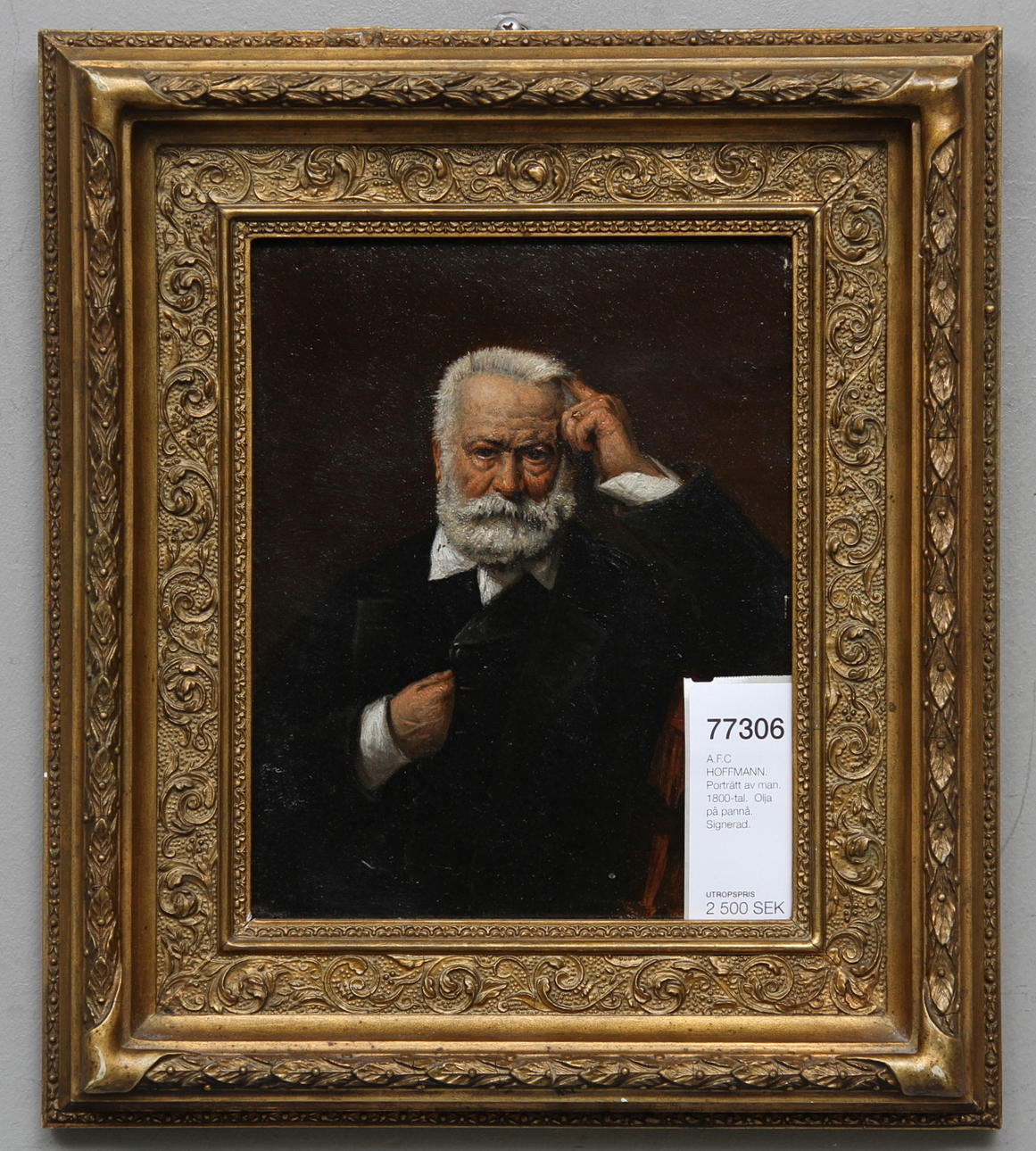 A.F.C HOFFMANN. Porträtt av man. 1800-tal. Olja på pannå. Signerad.