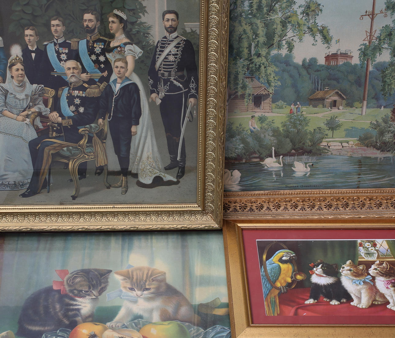 MALERIER, 4 stk, print, katte mm.