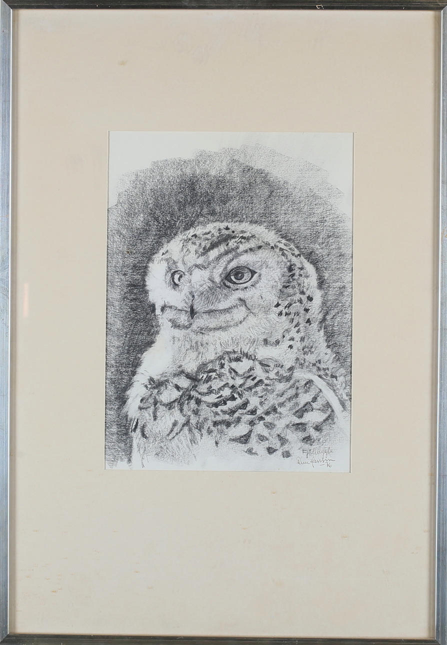 RUNE JONSSON. "Mountain owl", pencil, signed and dated -76.