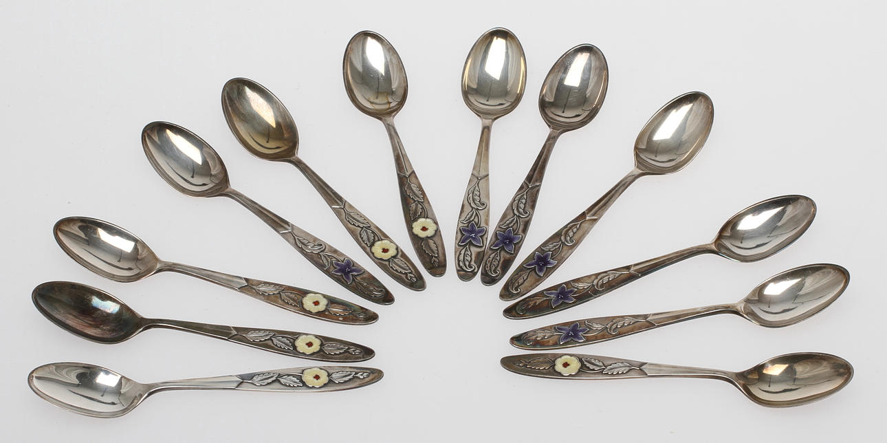 KAFFESKEDAR, 12 st, sterlingsilver, TH Marthinsen Norge. Vikt 100 gram.