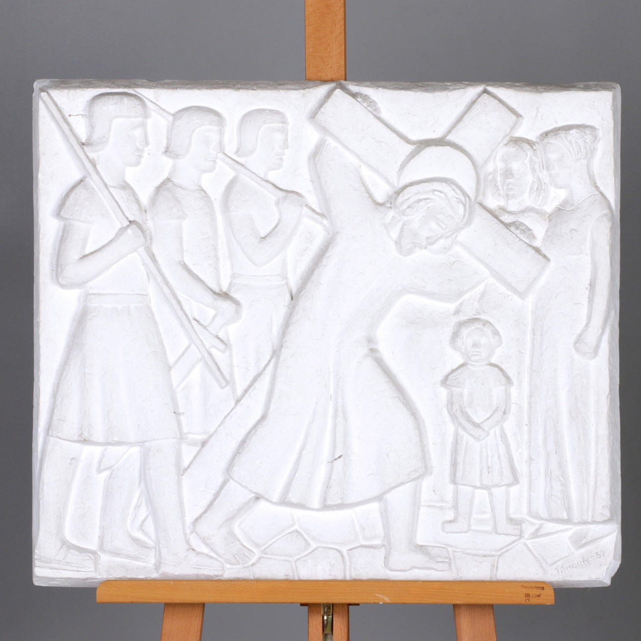 VÄGGRELIEF, gips, Jesus korsfästelse, signerad Thure Thörn.