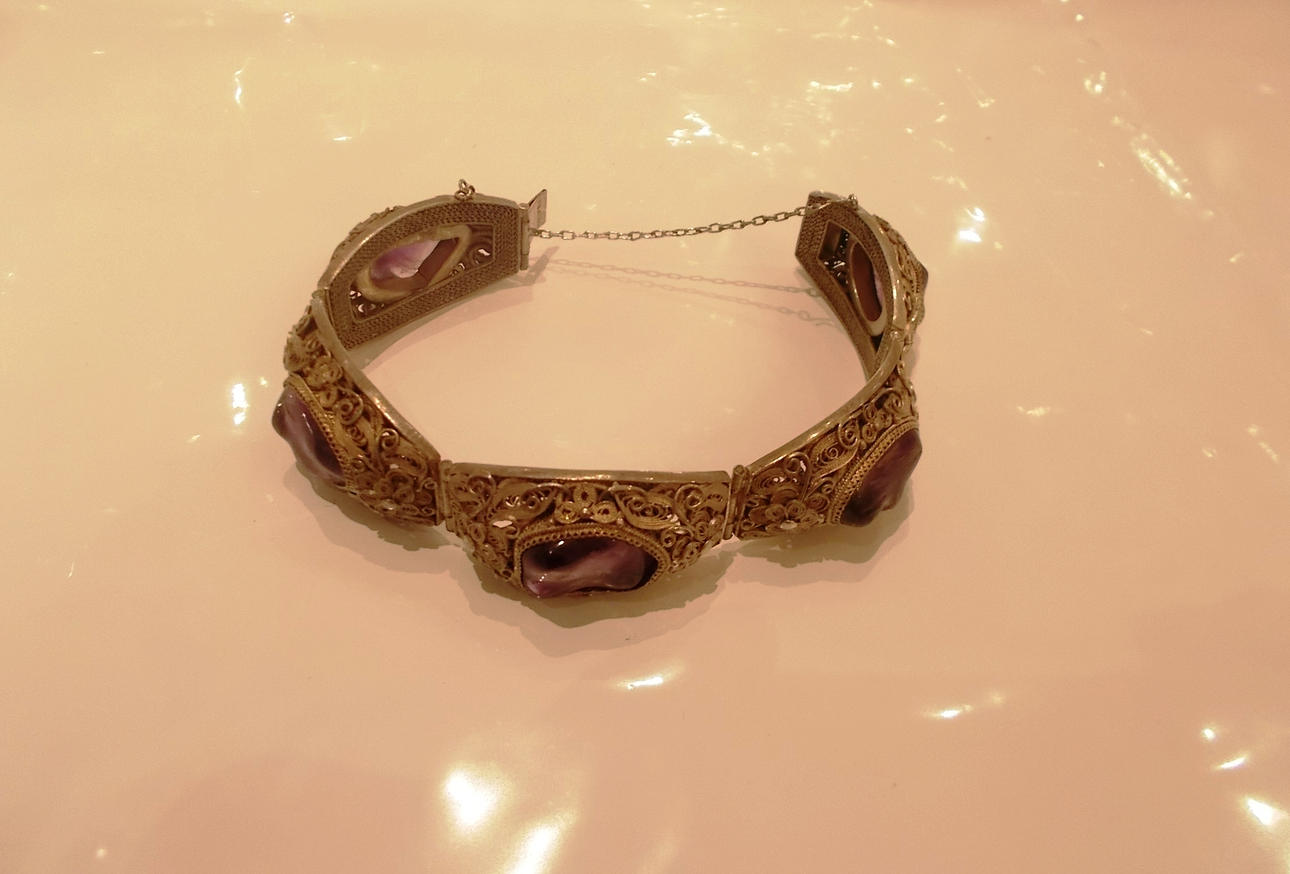 FOLKLORE BRACELET WITH AMETHYST, SILVER, VINTAGE.