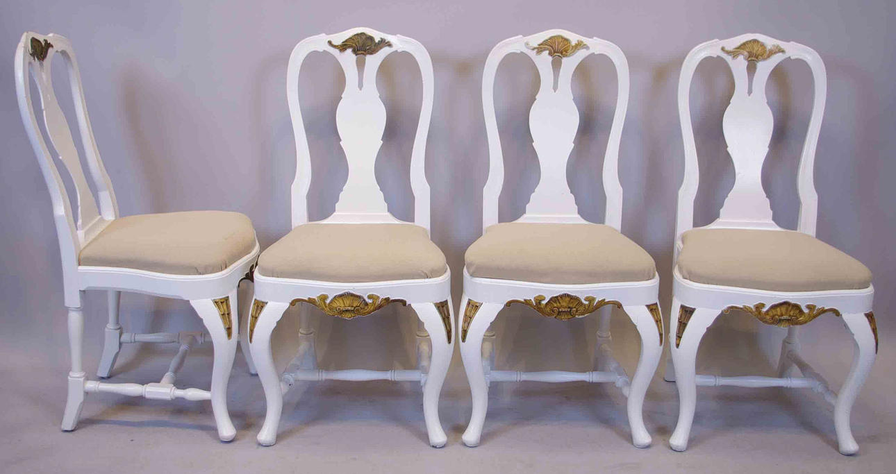 STOLAR, 4 stycken, vitmålade, rokokostil.