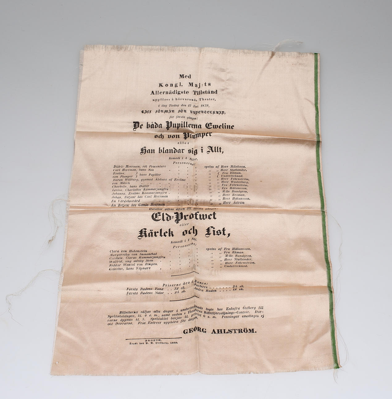 TEATERPROGRAM, silke, 1839.