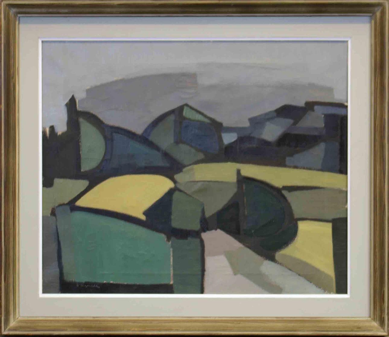 S. LIGNELL. kubistiskt landskap, olja på duk.